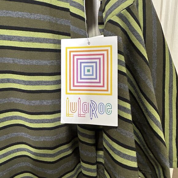 LulaRoe Women’s Striped Army Green Flare Sleeve Maurine Dress Size Small NEW - Picture 5 of 13